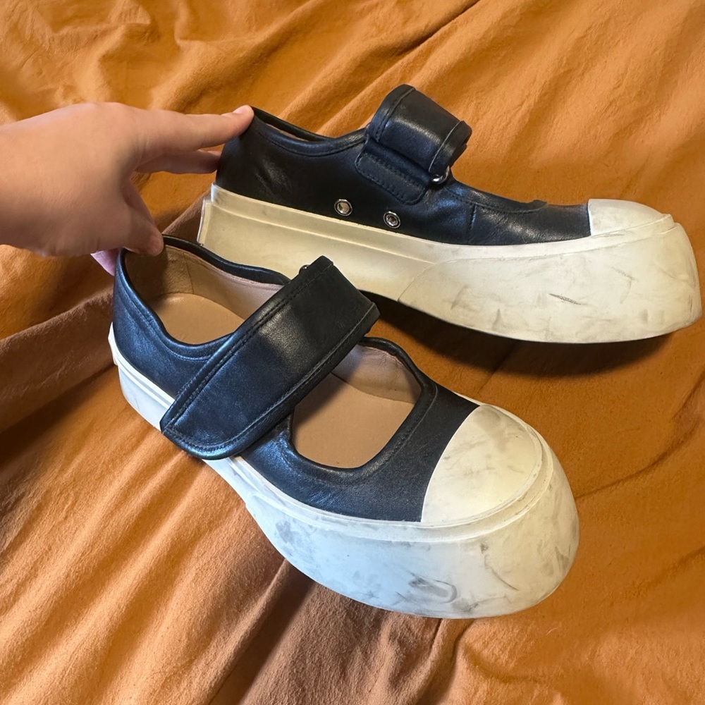 Marni Black and Cream Platform Sneakers